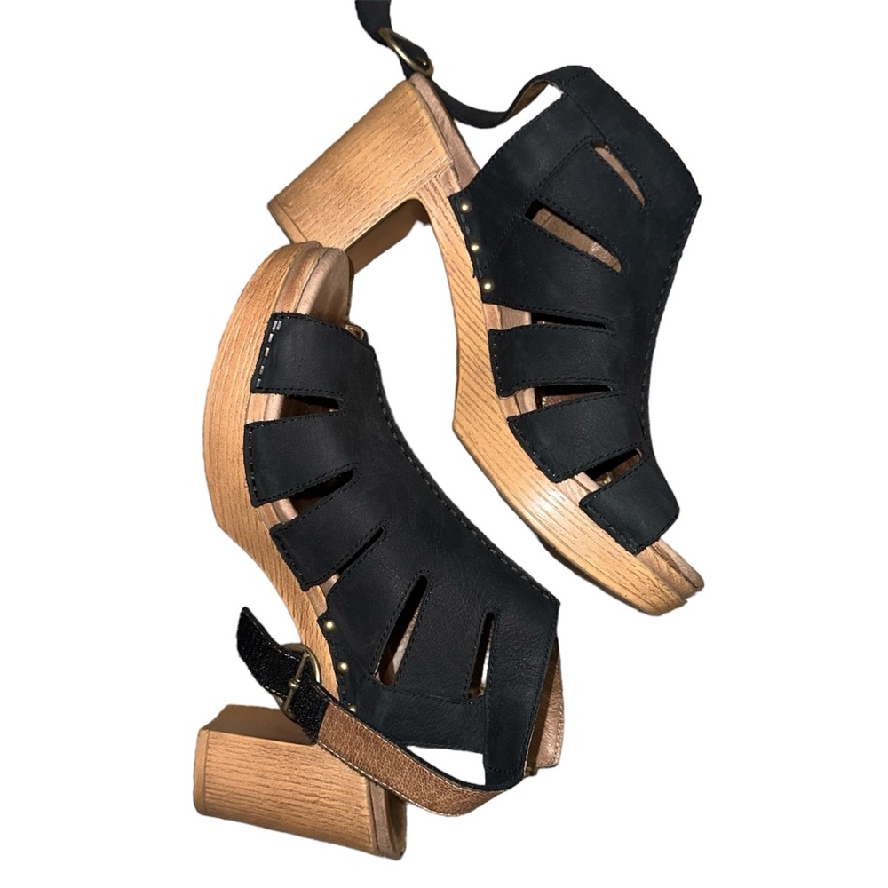 Dansko Demetra Chunky Comfy Block Heel Open Toe Leather Sandal Black US 9.5 EU41